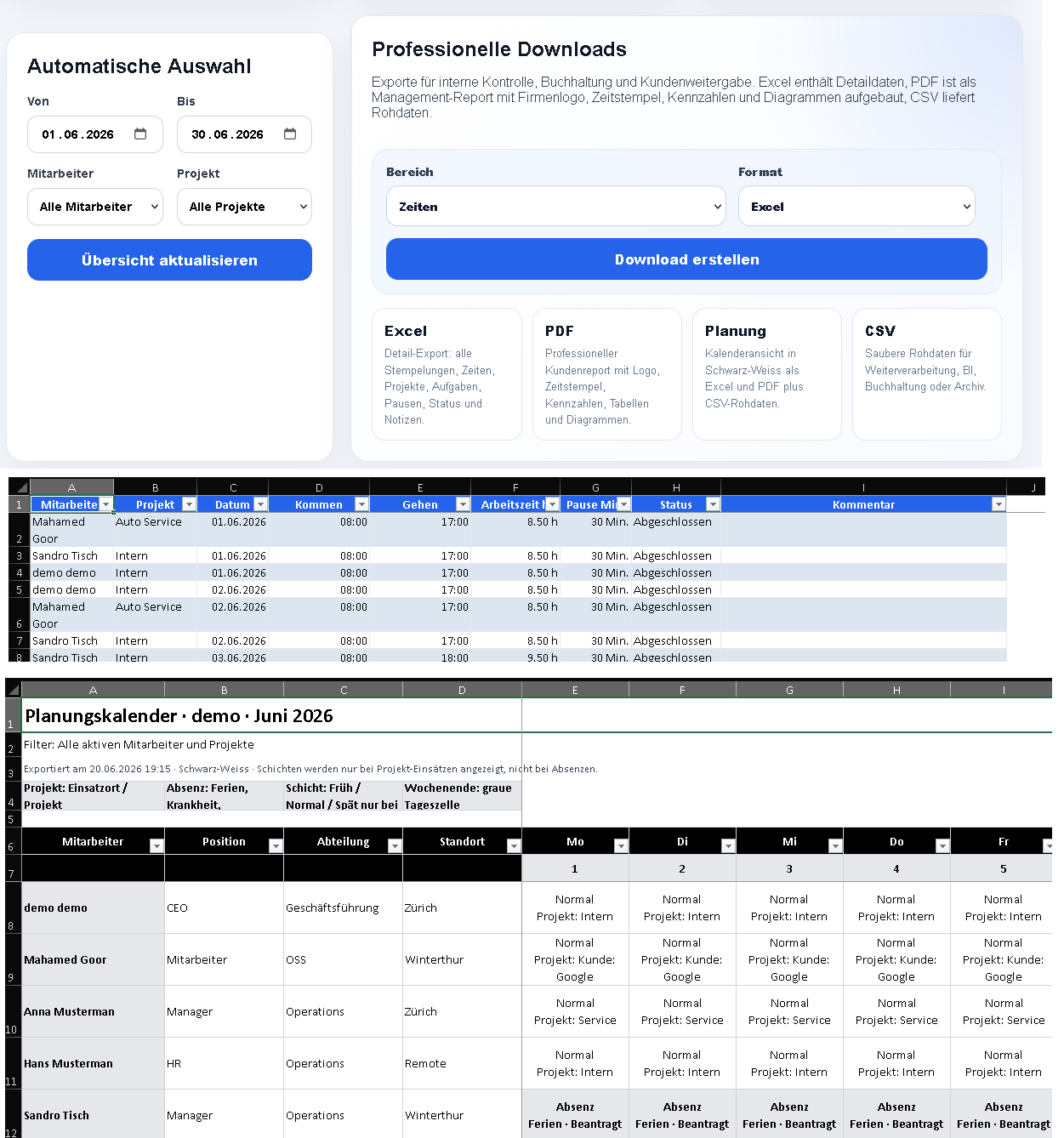 Echter Screenshot der Export-Funktion in TAP